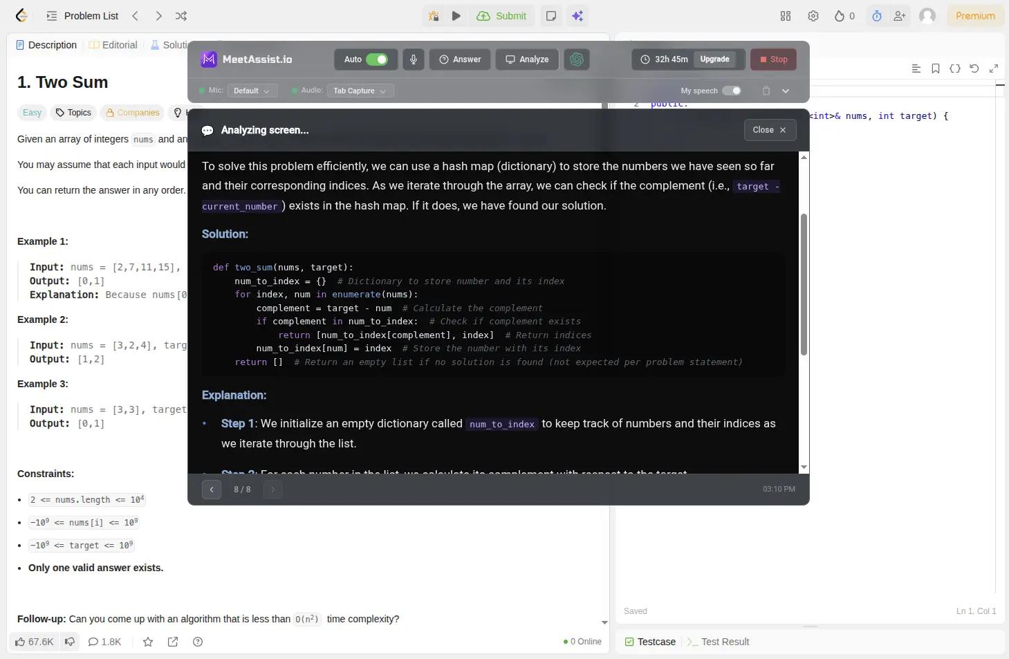 MeetAssist solving coding problems